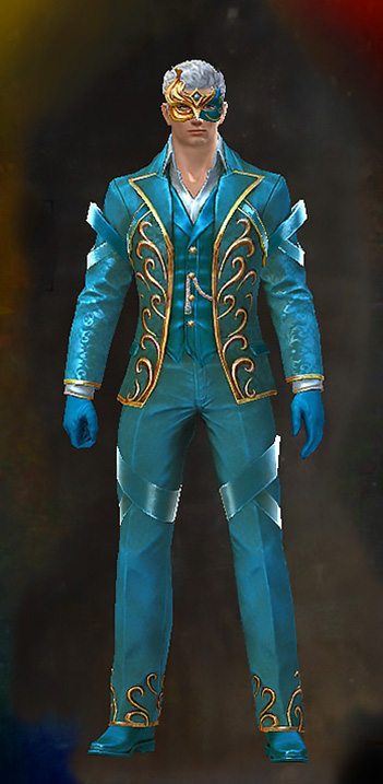 Guild Wars 2 Human Male Outfit - Dyed Blue & Gold - Exemplar