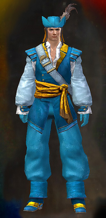 Guild Wars 2 Human Male Outfit - Dyed Blue & Gold - Pirate Captain's