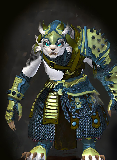 Guild Wars 2 Charr Heavy Female Crafted Armor Set - Dyed Green & Blue - Barbaric