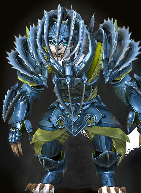 Guild Wars 2 Charr Heavy Female Heart of Thorns Armor Set - Dyed Green & Blue - Bladed