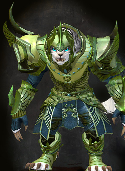 Guild Wars 2 Charr Heavy Female Living Story Armor Set - Dyed Green & Blue - Carapace