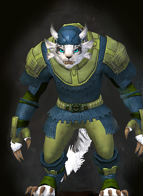 Guild Wars 2 Charr Heavy Female Crafted Armor Set - Dyed Green & Blue - Chain