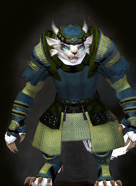 Guild Wars 2 Charr Heavy Female Armor Set - Dyed Green & Blue - Chainmail