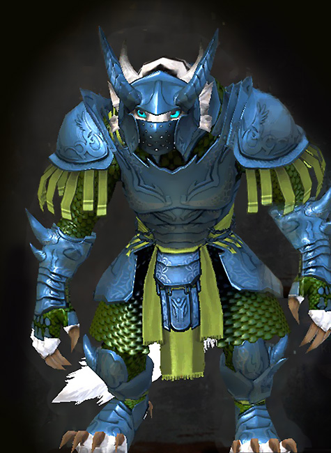 Guild Wars 2 Charr Heavy Female Karma Armor Set - Dyed Green & Blue - Dark Templar