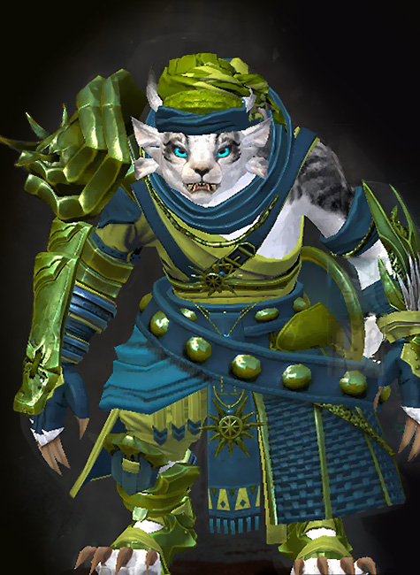 Guild Wars 2 Charr Heavy Female Path of Fire Armor Set - Dyed Green & Blue - Elonian