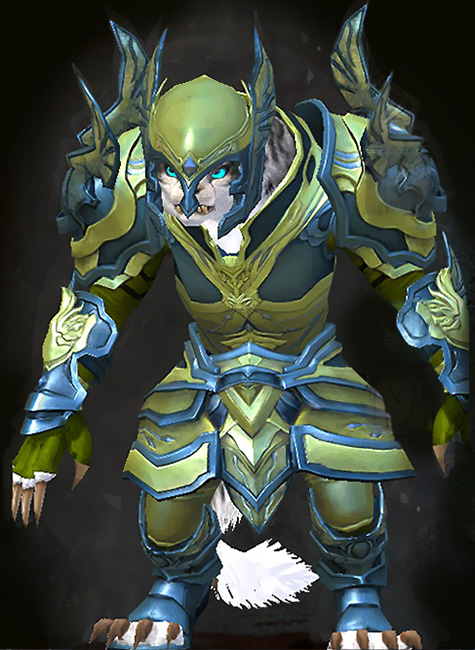 Guild Wars 2 Charr Heavy Female PvP Armor Set - Dyed Green & Blue - Glorious