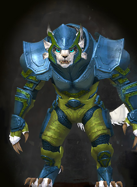Guild Wars 2 Charr Heavy Female WvW Armor Set - Dyed Green & Blue - Heavy Plate