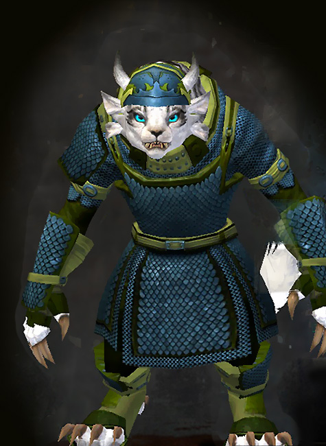 Guild Wars 2 Charr Heavy Female PvP Armor Set - Dyed Green & Blue - Heavy Scale
