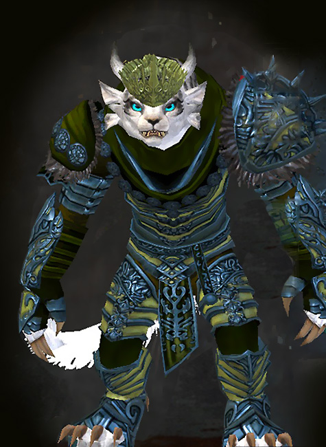 Guild Wars 2 Charr Heavy Female Crafted Armor Set - Dyed Green & Blue - Illustrious