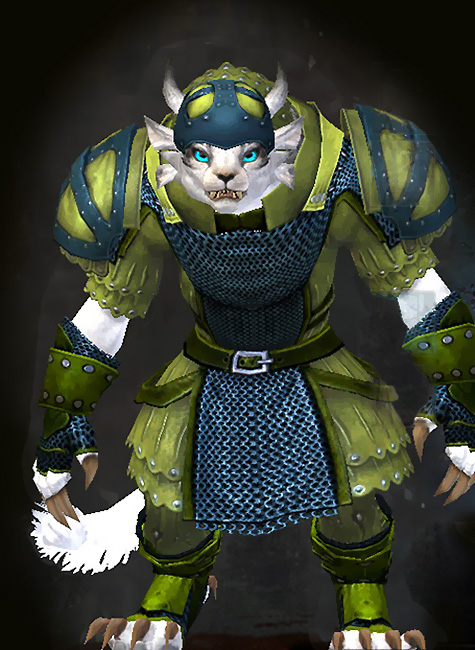 Guild Wars 2 Charr Heavy Female Karma Armor Set - Dyed Green & Blue - Militia