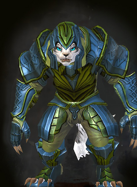 Guild Wars 2 Charr Heavy Female Order Armor Set - Dyed Green & Blue - Priory's Historical