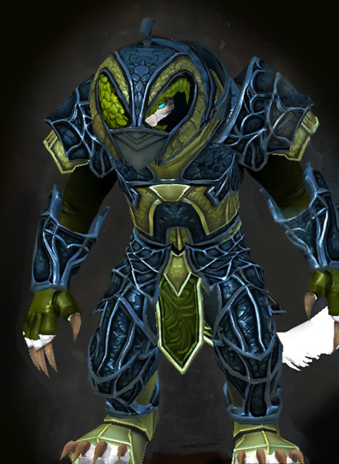Guild Wars 2 Charr Heavy Female Gem Armor Set - Dyed Green & Blue - Rampart