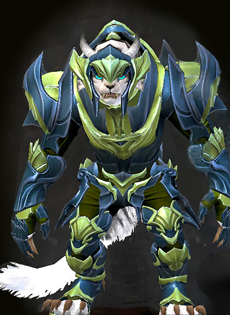 Guild Wars 2 Charr Heavy Female Crafted Armor Set - Dyed Green & Blue - Refined Envoy