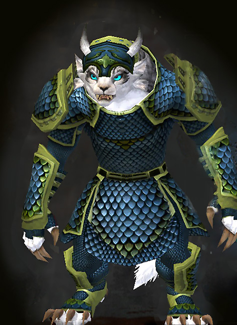 Guild Wars 2 Charr Heavy Female Crafted Armor Set - Dyed Green & Blue - Scale