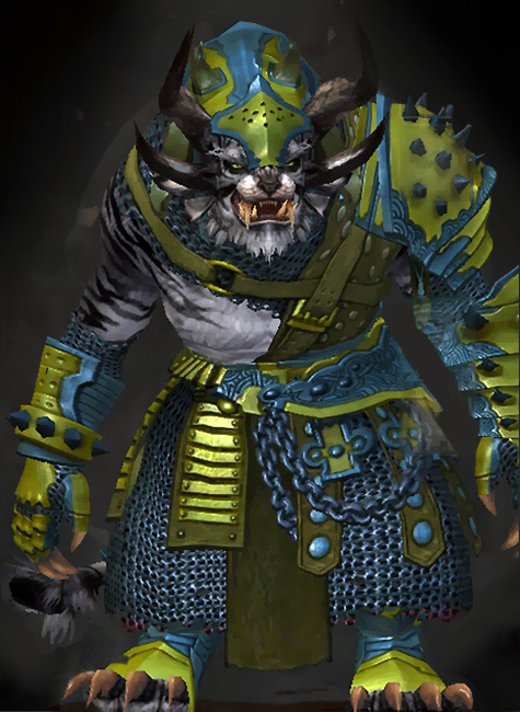 Guild Wars 2 Charr Heavy Male Crafted Armor Set - Dyed Green & Blue - Barbaric