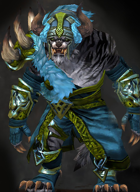 Guild Wars 2 Charr Heavy Male Gem Armor Set - Dyed Green & Blue - Braham's