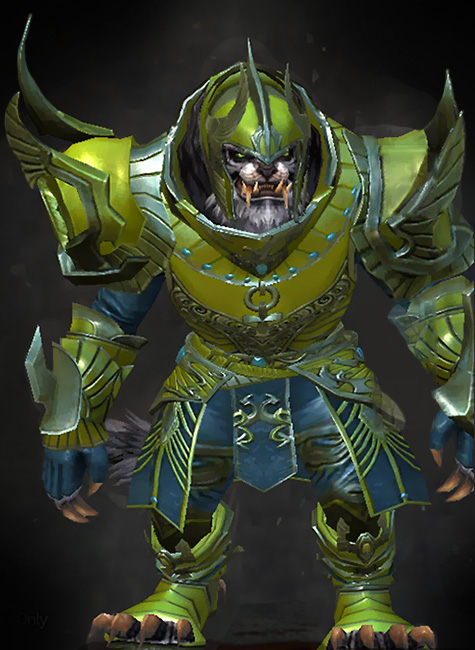 Guild Wars 2 Charr Heavy Male Living Story Armor Set - Dyed Green & Blue - Carapace