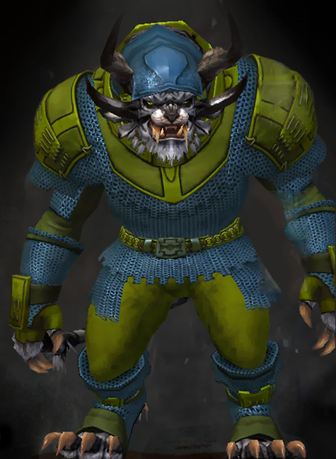 Guild Wars 2 Charr Heavy Male Crafted Armor Set - Dyed Green & Blue - Chain