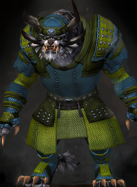 Guild Wars 2 Charr Heavy Male Armor Set - Dyed Green & Blue - Chainmail