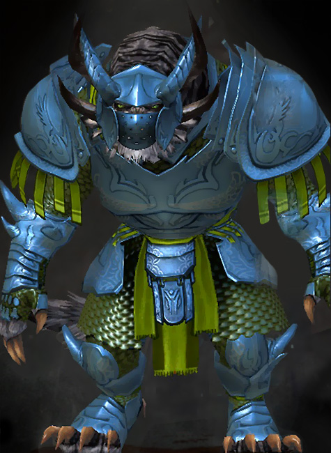 Guild Wars 2 Charr Heavy Male Karma Armor Set - Dyed Green & Blue - Dark Templar
