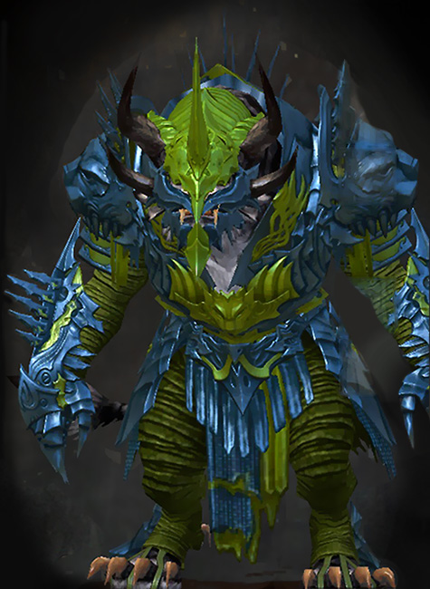 Guild Wars 2 Charr Heavy Male Cultural Armor Set - Dyed Green & Blue - Protector's