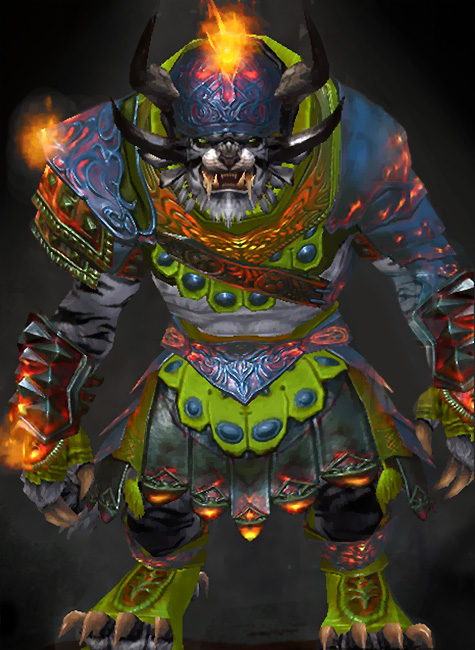 Guild Wars 2 Charr Heavy Male Gem Armor Set - Dyed Green & Blue - Flamewrath