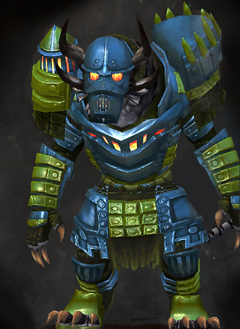 Guild Wars 2 Charr Heavy Male Dungeon Armor Set - Dyed Green & Blue - Forgeman
