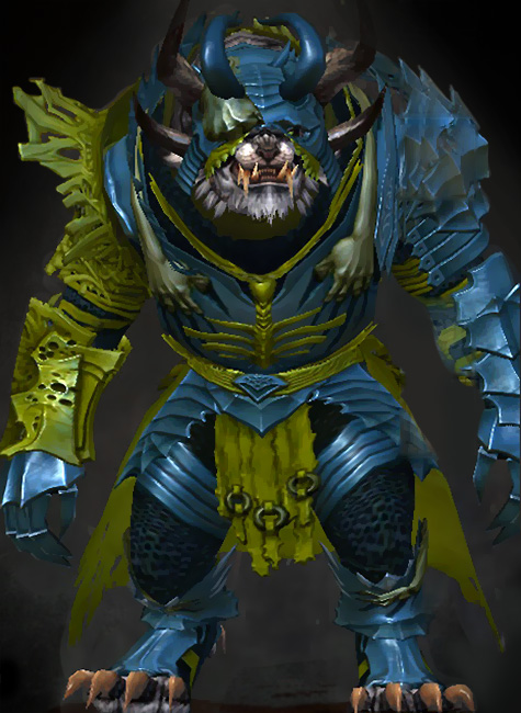 Guild Wars 2 Charr Heavy Male Dungeon Armor Set - Dyed Green & Blue - Grasping Dead
