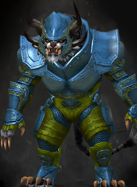 Guild Wars 2 Charr Heavy Male WvW Armor Set - Dyed Green & Blue - Heavy Plate