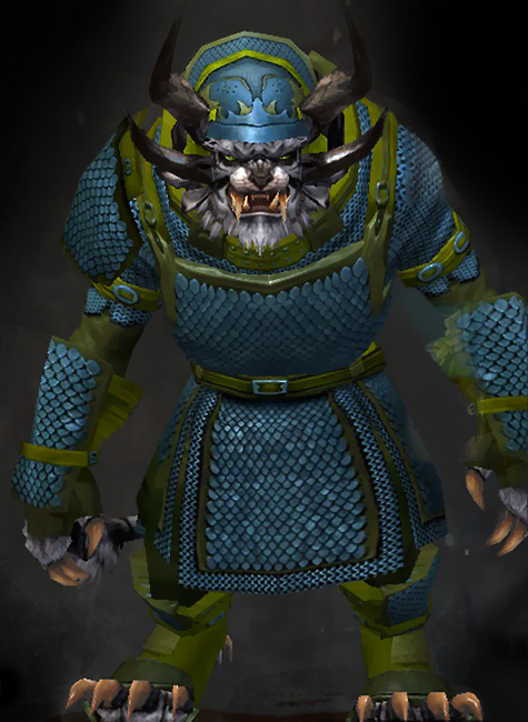 Guild Wars 2 Charr Heavy Male WvW Armor Set - Dyed Green & Blue - Heavy Scale