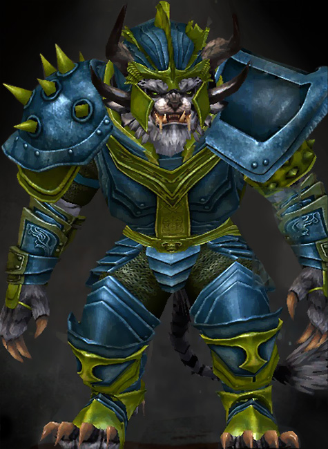 Guild Wars 2 Charr Heavy Male Hall of Monuments Armor Set - Dyed Green & Blue - Heritage