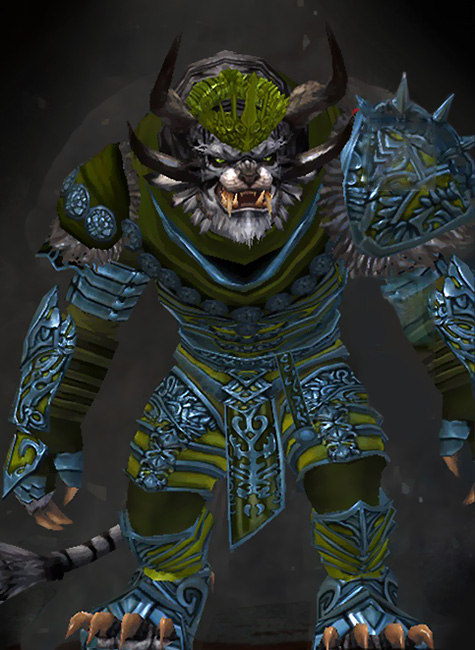 Guild Wars 2 Charr Heavy Male Crafted Armor Set - Dyed Green & Blue - Illustrious