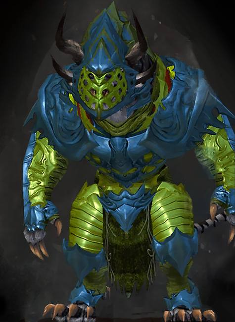 Guild Wars 2 Charr Heavy Male Cultural Armor Set - Dyed Green & Blue - Avenger's