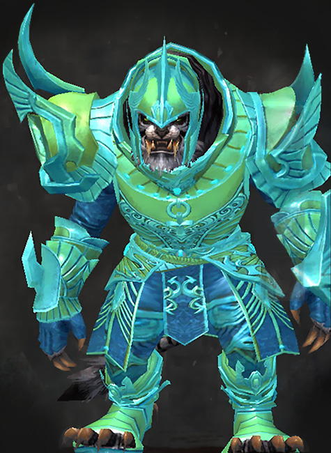 Guild Wars 2 Charr Heavy Male Living Story Armor Set - Dyed Green & Blue - Luminescent
