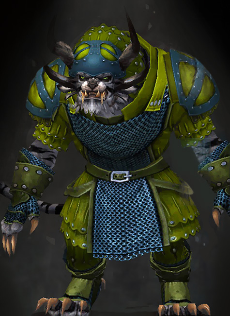Guild Wars 2 Charr Heavy Male Karma Armor Set - Dyed Green & Blue - Militia