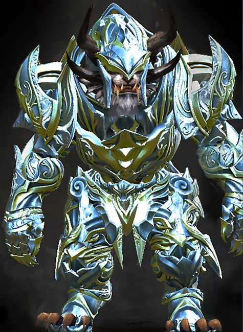 Guild Wars 2 Charr Heavy Male Crafted Armor Set - Dyed Green & Blue - Perfected Envoy