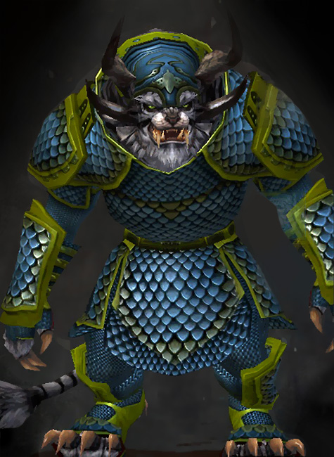 Guild Wars 2 Charr Heavy Male Crafted Armor Set - Dyed Green & Blue - Scale