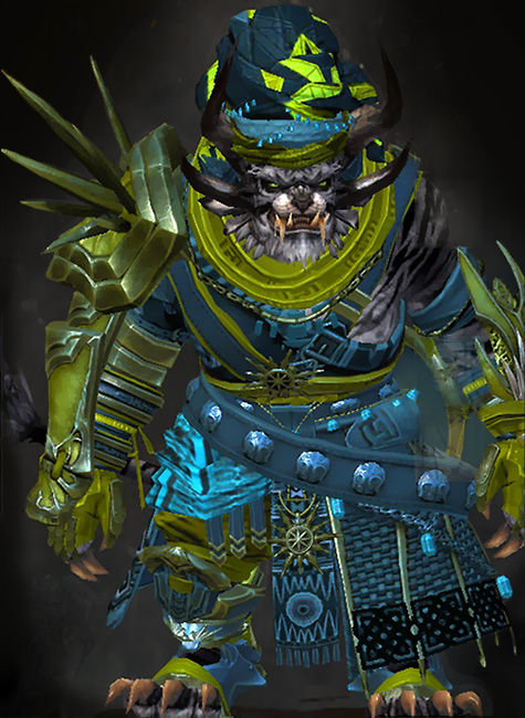 Guild Wars 2 Charr Heavy Male Path of Fire Armor Set - Dyed Green & Blue - Spearmarshal's