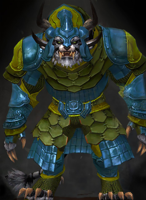 Guild Wars 2 Charr Heavy Male Crafted Armor Set - Dyed Green & Blue - Splint