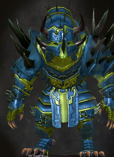 Guild Wars 2 Charr Heavy Male Cultural Armor Set - Dyed Green & Blue - Commander's
