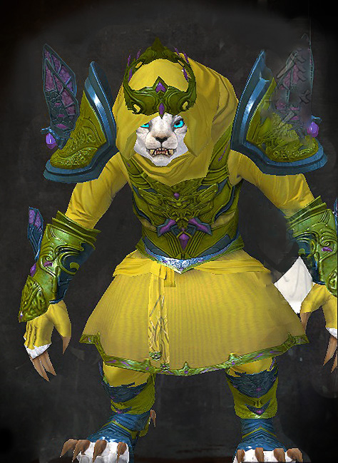 Guild Wars 2 Charr Light Female PvP Armor Set - Dyed Green & Blue - Ardent Glorious