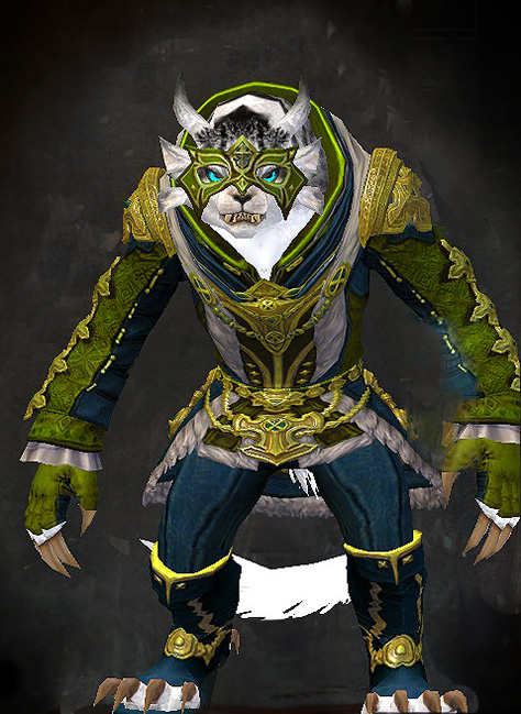 Guild Wars 2 Charr Light Female Karma Armor Set - Dyed Green & Blue - Aurora