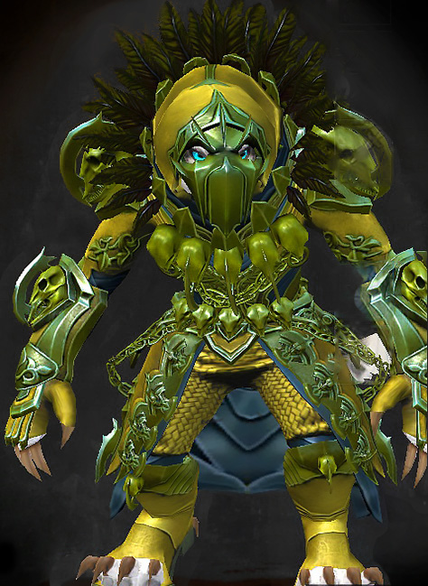 Guild Wars 2 Charr Light Female Heart of Thorns Armor Set - Dyed Green & Blue - Bladed