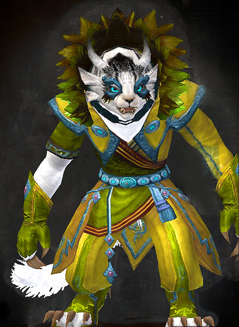Guild Wars 2 Charr Light Female Armor Set - Dyed Green & Blue - Conjurer