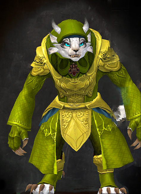 Guild Wars 2 Charr Light Female WvW Armor Set - Dyed Green & Blue - Diviner
