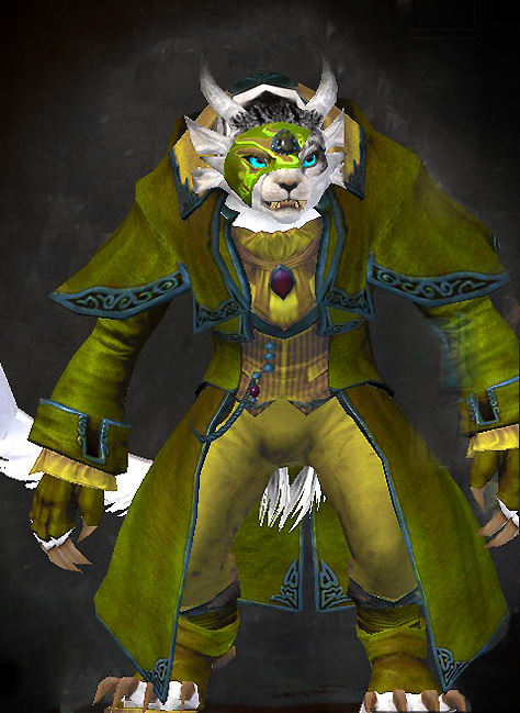 Guild Wars 2 Charr Light Female Hall of Monuments Armor Set - Dyed Green & Blue - Heritage
