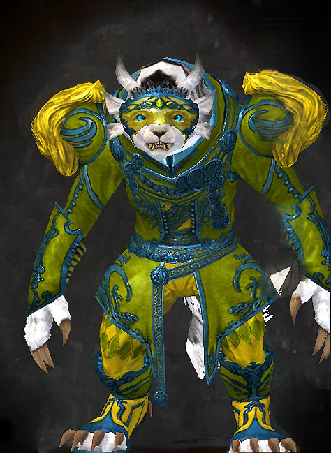 Guild Wars 2 Charr Light Female Crafted Armor Set - Dyed Green & Blue - Illustrious