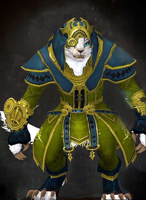 Guild Wars 2 Charr Light Female Dungeon Armor Set - Dyed Green & Blue - Inquest