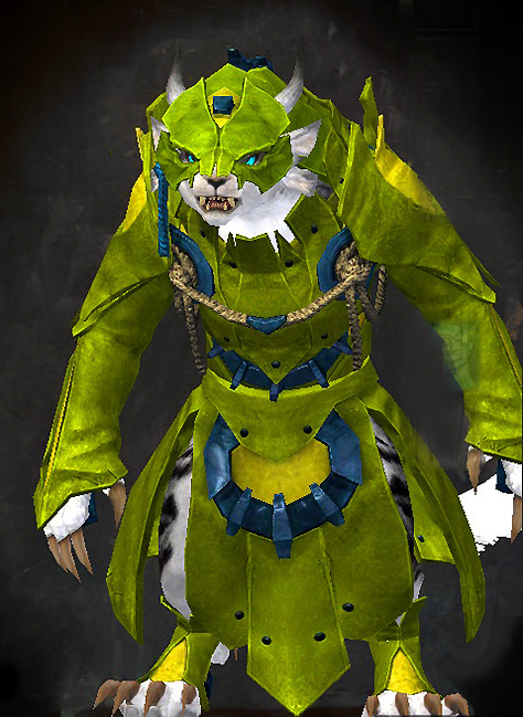 Guild Wars 2 Charr Light Female Cultural Armor Set - Dyed Green & Blue - Invoker's