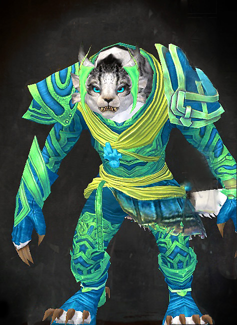 Guild Wars 2 Charr Light Female Living Story Armor Set - Dyed Green & Blue - Luminescent